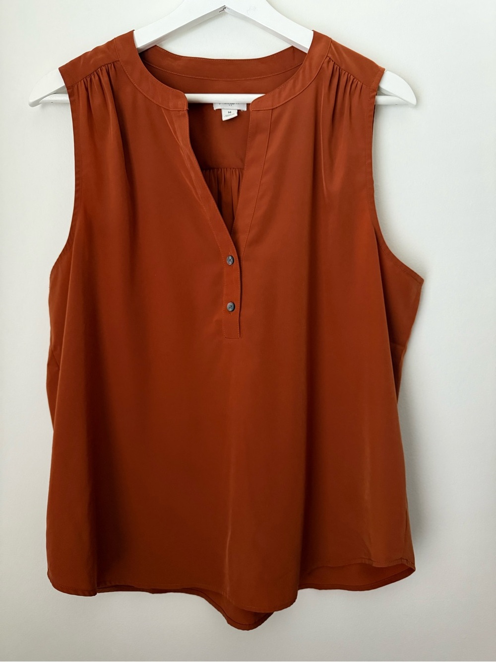 J Crew Sleeveless V Neck Popover Blouse Rust Orange Medium